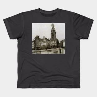 Old Houses with the Tower of a Cathedral by Vincent Van Gogh Kids T-Shirt